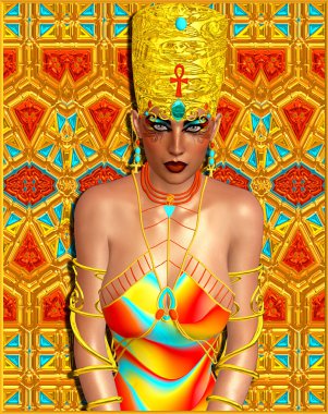 Mısır ve kadın ile çarpıcı kozmetik güzel yüzünü kapat. Renkli arka plan.