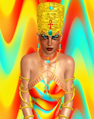 Mısır ve kadın ile çarpıcı kozmetik güzel yüzünü kapat. Renkli arka plan.