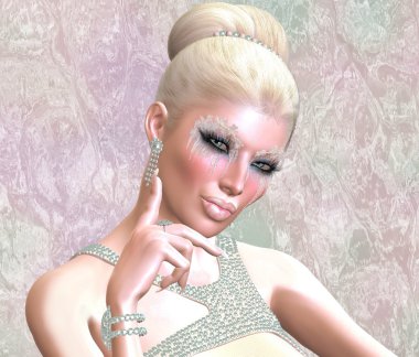 Pastel bir arka plan karşı sarışın güzellik.