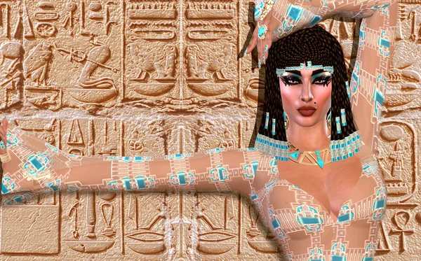 Cleopatra d'Egitto! La nostra moderna arte digitale versione fantasy egiziana. Contesto con geroglifici . — Foto Stock