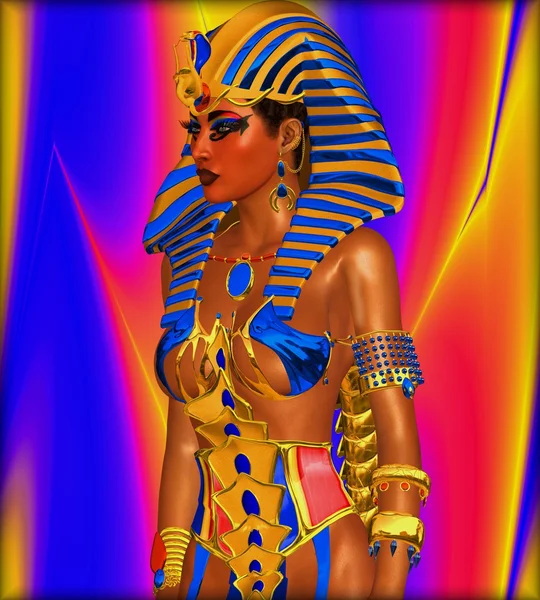 Cleopatra o qualsiasi donna egiziana Faraone. Fantasia d'arte digitale moderna con stili egizi . — Foto Stock