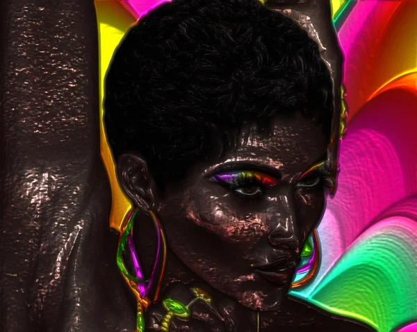 Abstraktes digitales Kunstbild des Gesichts einer Frau aus nächster Nähe. — Stockfoto