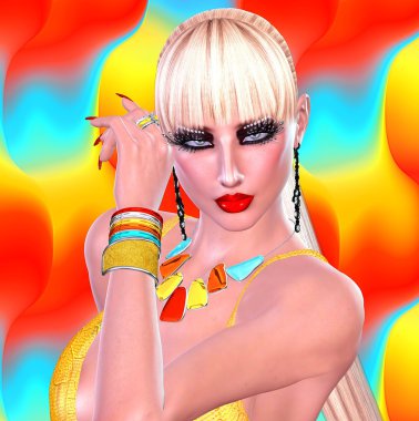 Renkli bir arka plan karşı sarışın saçlı punk kız.