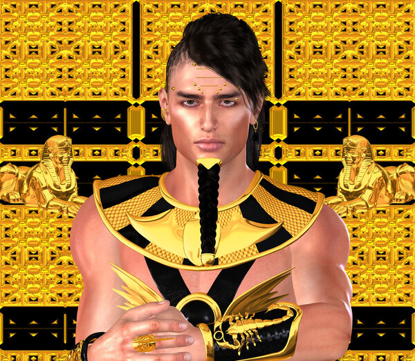 Pharaoh in Egyptian modern digital art fantasy style.  Ramses, King Tut or any Egyptian King.