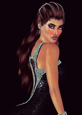 Elmas ve elbise eşleşen Siyah Oniks taç esmer.