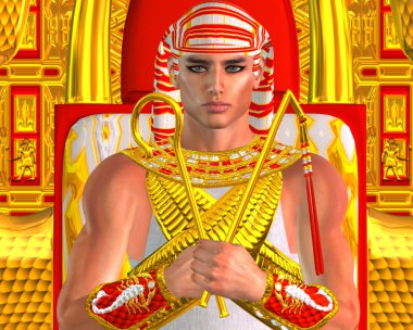 Egyptian Pharaoh Ramses Close up, seated on throne. A modern digital art version of an ancient Egyptian king. clipart