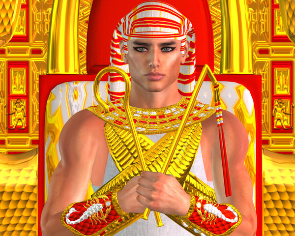 Egyptian Pharaoh Ramses Close up, seated on throne. A modern digital art version of an ancient Egyptian king.