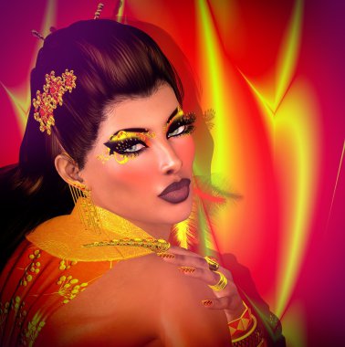 Güzel bir kadın yüzü mükemmel makyaj ile. Renkli arka plan.