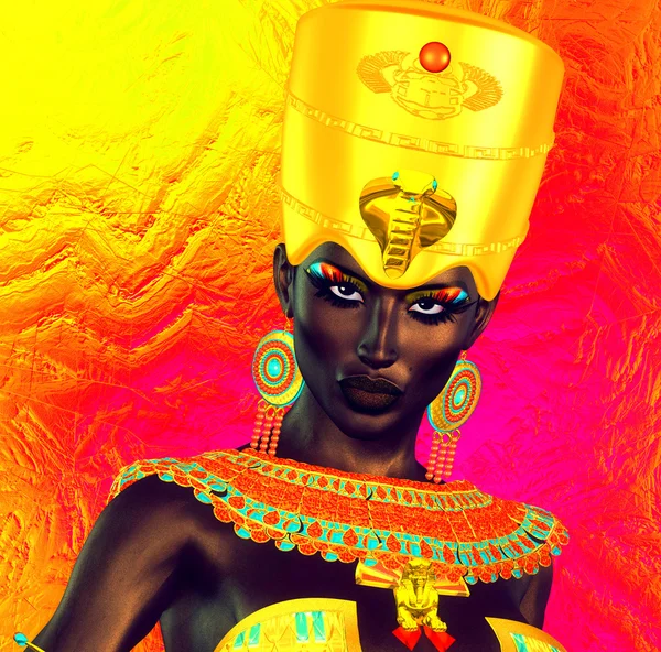 Black Egyptian princess in our modern digital art style, close up. — Stock Photo, Image