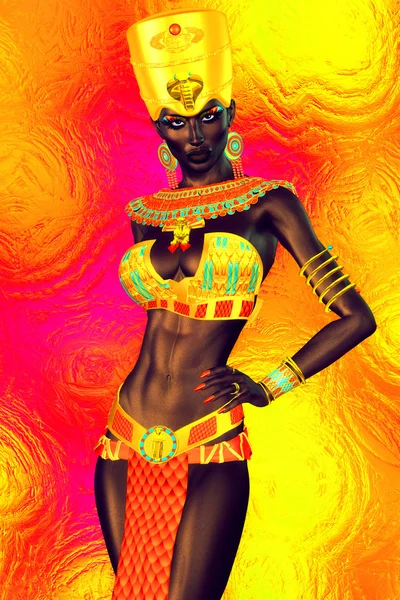 Black Egyptian princess in our modern digital art style, close up. — Stock Photo, Image