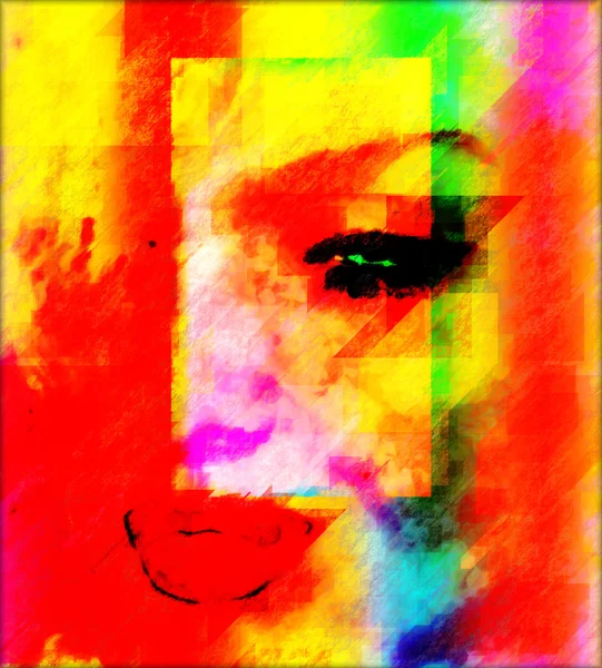 Art numérique abstrait coloré du visage d'une femme, en gros plan. Style d'art moderne au format numérique . — Photo