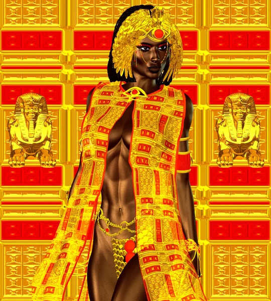 Black Egyptian princess in our modern digital art style, close up. The beauty, power and wealth of Egypt are captured in this Egyptian digital art fantasy image against a colorful abstract background — стокове фото