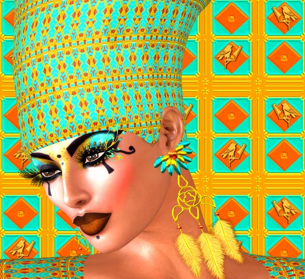 Reine égyptienne ornée d'or et de turquoise. Sa beauté et sa confiance sont incontestables . — Photo
