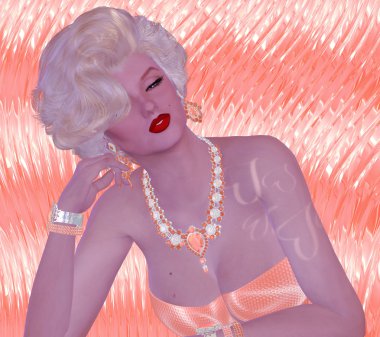 Blonde bombshell on pink glitter and diamond background.