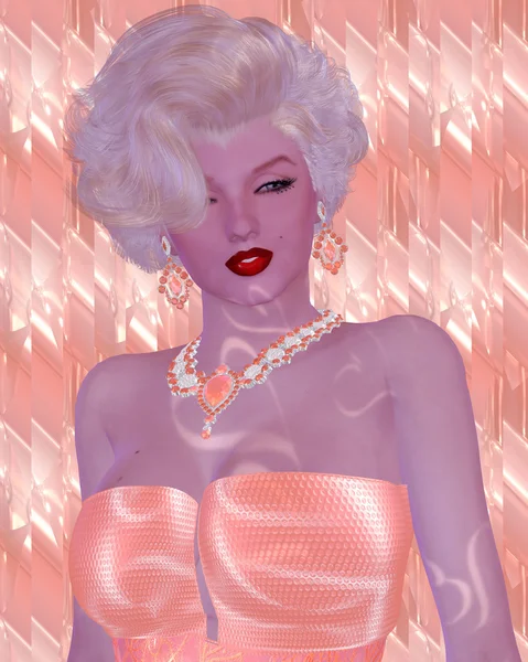 Blonde bombshell on pink glitter and diamond background. — Stock Photo, Image