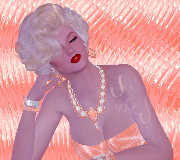 Blonde bombshell on pink glitter and diamond background. — 图库照片