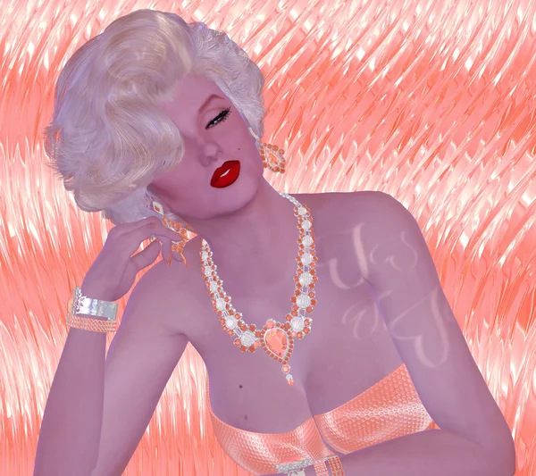 Blonde bombshell on pink glitter and diamond background.