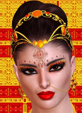 Exotic woman's face close up, Indian, Asian or Middle Eastern beauty concept.