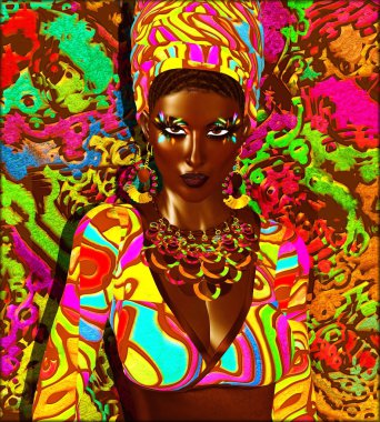 Afrika'nın güzellik. Güzel bir Afrikalı kadın renkli dijital sanat sahnesi,