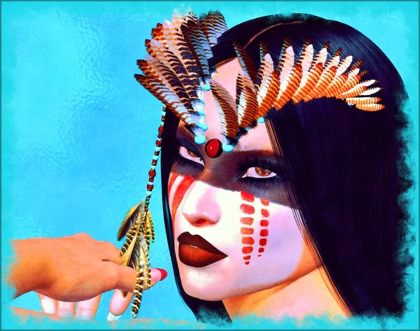 Native American Indian Woman in our fantasy digital art style. — Stock Photo, Image