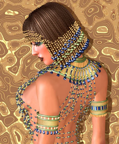 Egyptian braids, beads, beauty and gold all wrapped up in this one digital art fantasy scene. — Stock Photo, Image