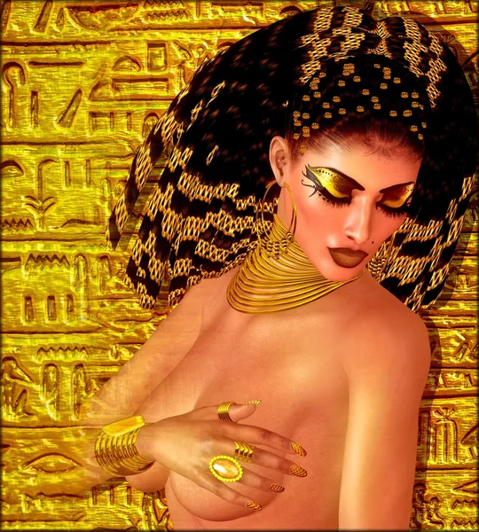 Egyptische vlechten, kralen, schoonheid en goud gewikkeld in onze digitale kunst fantasie scène. — Stockfoto