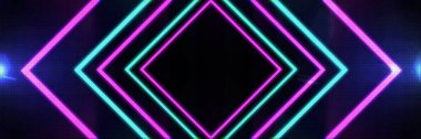 Soyut Neon parlak mercek parlaması. Retro siber punk tarzı 80 'lerin bilim-kurgu sahne pikseli 8-bit sanat arka planı. Lazer, reklam teknolojileri için renkli tasarım sergiliyor. Lazerle gelecekçi