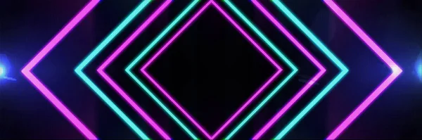 Soyut Neon parlak mercek parlaması. Retro siber punk tarzı 80 'lerin bilim-kurgu sahne pikseli 8-bit sanat arka planı. Lazer, reklam teknolojileri için renkli tasarım sergiliyor. Lazerle gelecekçi
