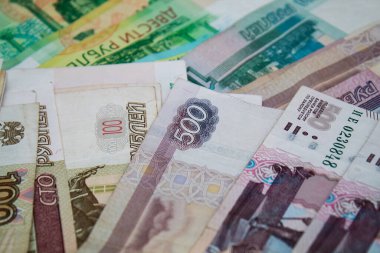 Rus rublesi. Kağıt faturalarının arkaplanı.