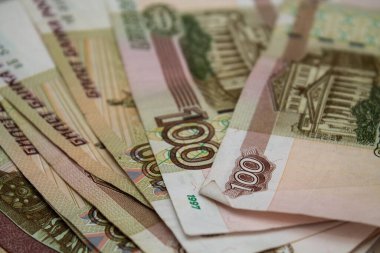 Rus rublesi. Kağıt faturalarının arkaplanı.