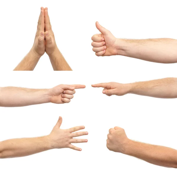 Colagem Mãos Sobre Fundo Branco Com Gestos — Fotografia de Stock