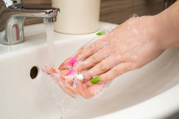 Mycie Rąk Mydłem Kanalizacja Higiena Osobista — Zdjęcie stockowe