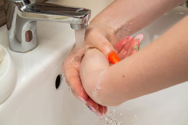 Lavarse Las Manos Con Jabón Saneamiento Higiene Personal — Foto de Stock