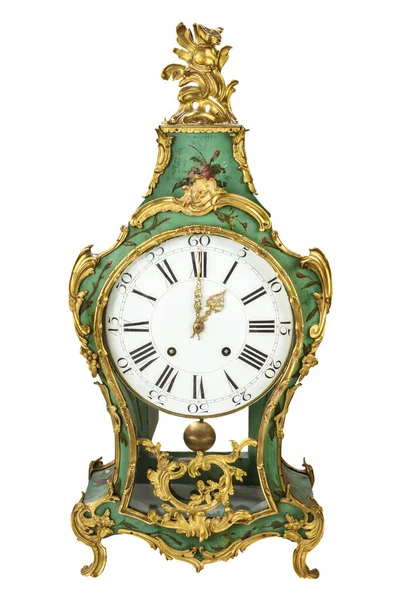 Authentic Eighteenth Century Green Table Clock Isolated White Background — Stock Photo, Image