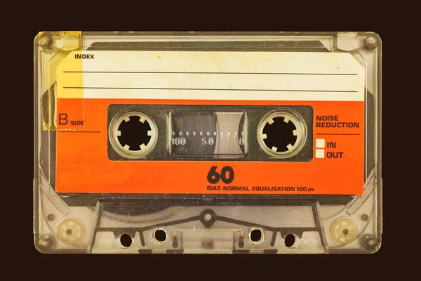 Alte Audio Kompaktkassette Vor Dunkelbraunem Hintergrund — Stockfoto