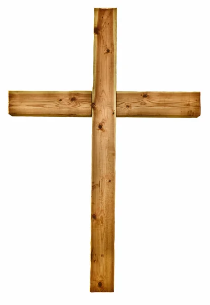 Drewniany Pusty Krzyż Religijny Odizolowany Białym Tle — Zdjęcie stockowe