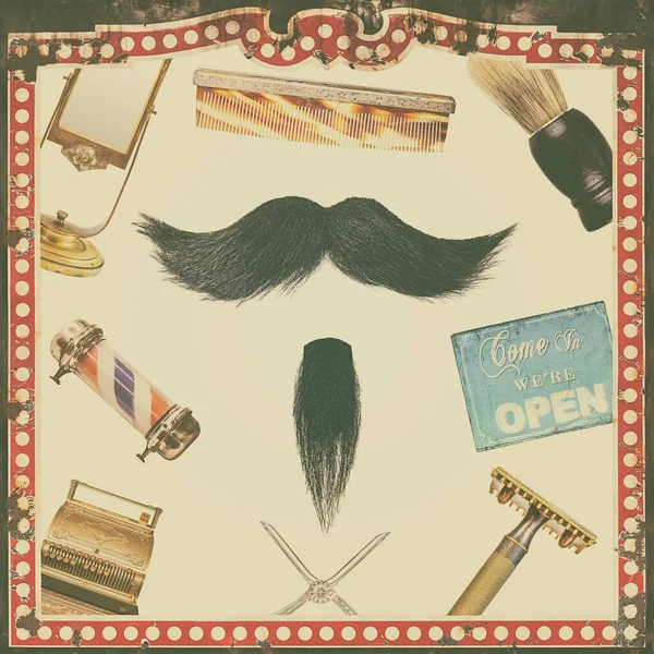 Vintage Stil Bild Mustasch Med Frisör Butik Leveranser — Stockfoto