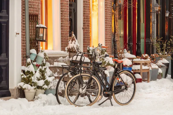 Coucher Soleil Vue Hiver Sur Les Maisons Historiques Enneigées Les — Photo