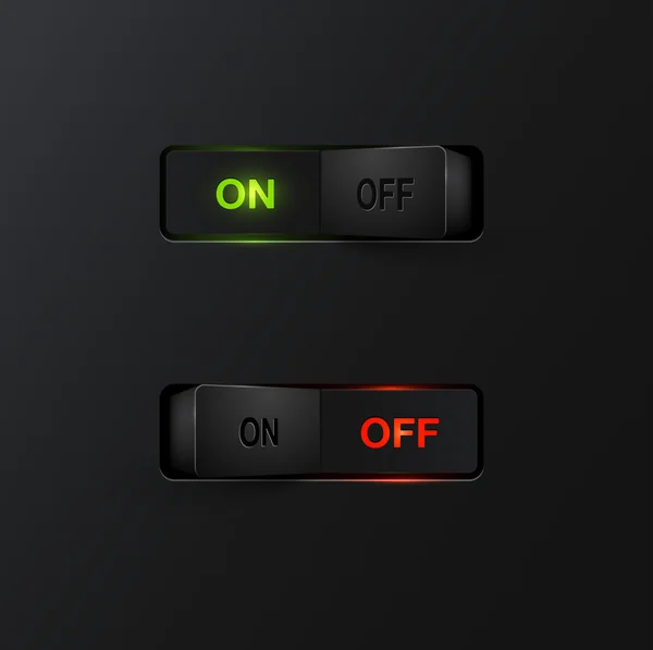 Realistic black switches with backlight ON/OFF, vector — Stock Vector