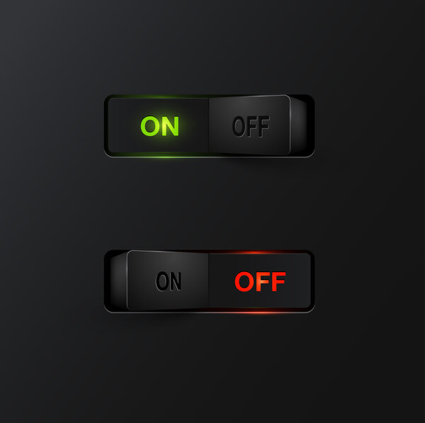 Realistic black switches with backlight ON/OFF, vector