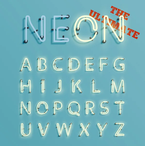 Gerçekçi neon karakter yazı kümesi