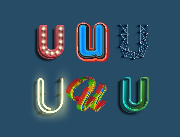 Jeu de caractères U de 6 polices de style différent — Image vectorielle