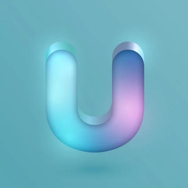 3D U realistic neon character — Stock Vector