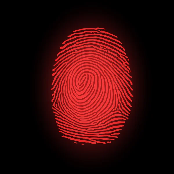 Impronta digitale rossa su sfondo nero, illustrazione vettoriale — Vettoriale Stock