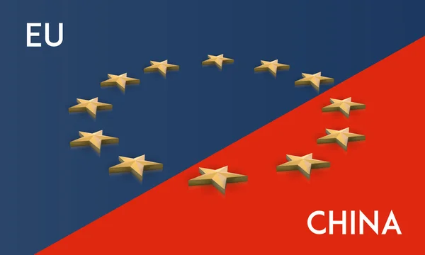 Estrelas da bandeira da União Europeia em 3D com uma bandeira da China, vetor —  Vetores de Stock