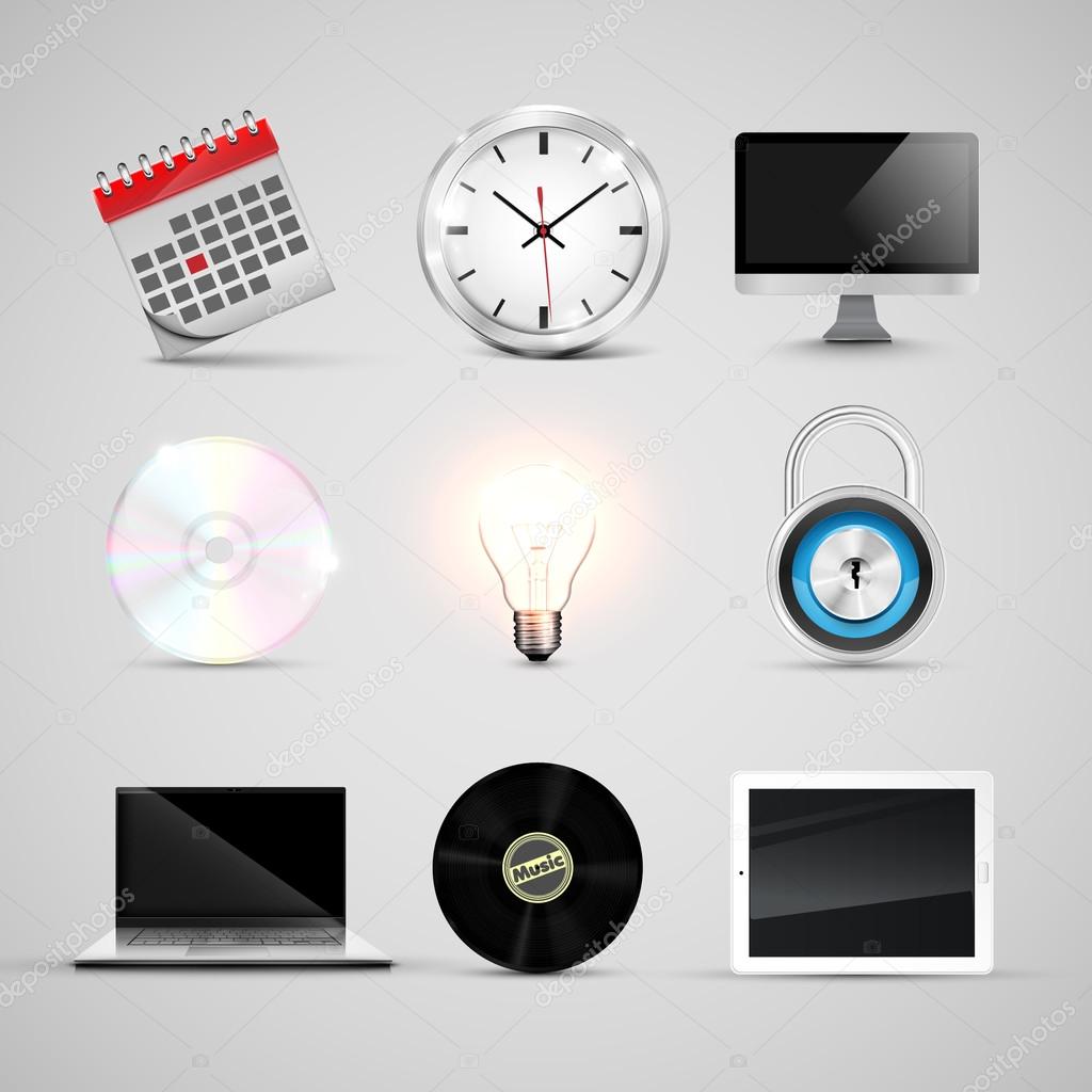 Office realistic icon set, vector