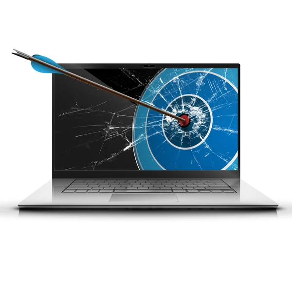 Seta batendo monitor laptop —  Vetores de Stock