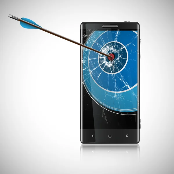 Flecha golpeando monitor smartphone — Vector de stock