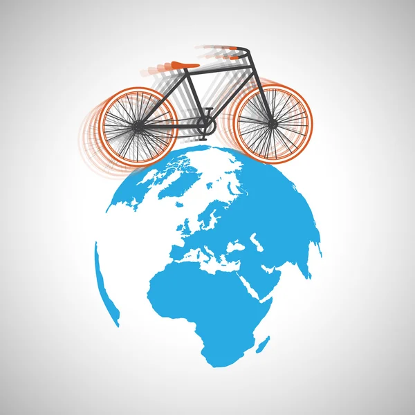 Bicicleta dando la vuelta al mundo — Vector de stock