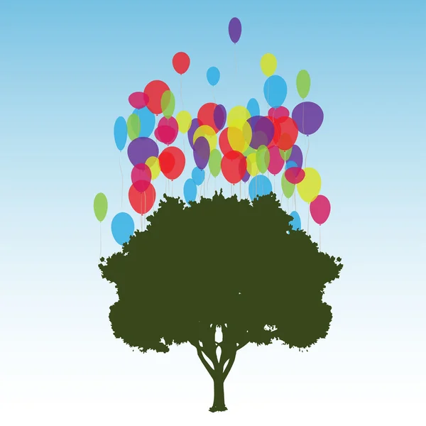 Árbol verde con globos — Vector de stock